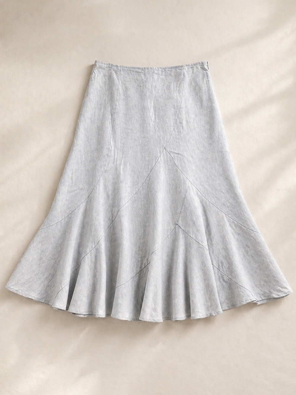 Vintage Carole Little | Linen Dove Gray A-Line Midi Skirt Flounce Hem